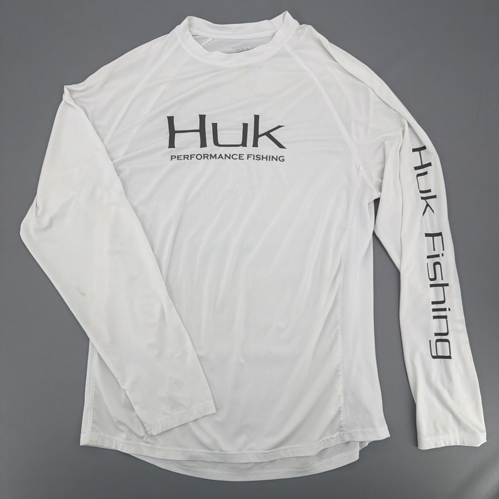 HUK Pursuit Long Sleeve Fishing Shirt Mens Medium White Lightweight Stretch Vent